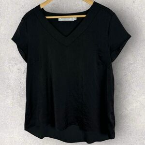 Simons Contemporaine Womens Black V-Neck Satin T-Shirt Womens Size Large Minimal